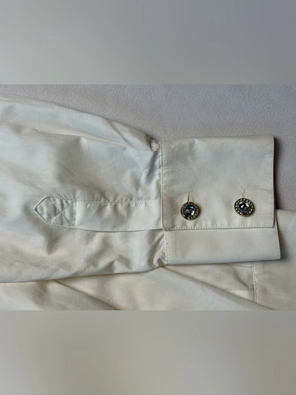 CHANEL VTG 08 Tux Shirt, crystal CC buttons, white, FR46, (fits like M),EUC